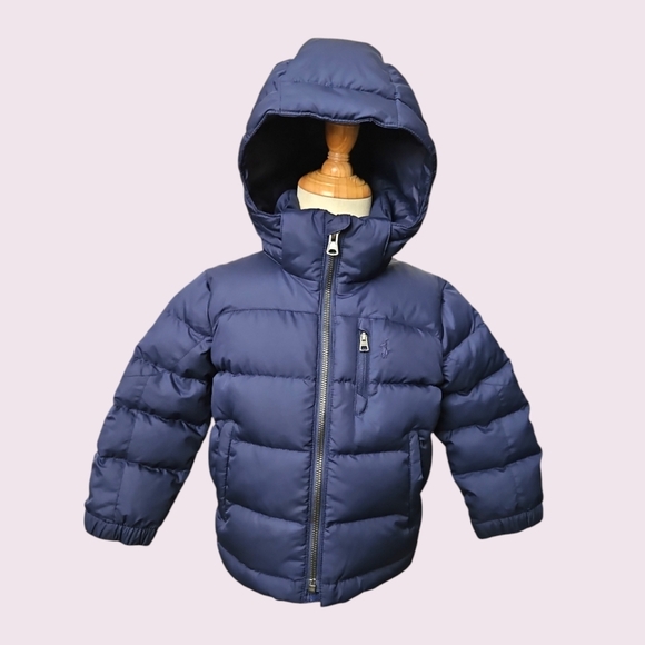 Polo Ralph Lauren Navy Blue Puffer Jacket Size 2 Toddler with Snap-off Hood - Picture 1 of 11